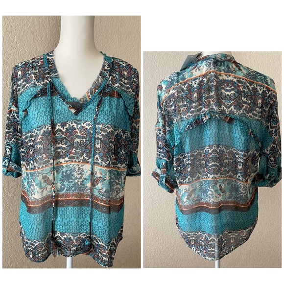 NWT Daniel Rainn Panama Tie Neck Blouse - PXS - Picture 1 of 2
